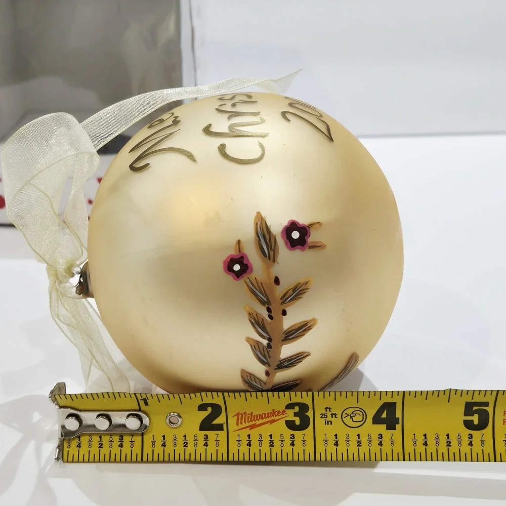 Dillard's Trimmings Hibiscus Floral Hand Painted Glass Christmas Ball Ornament